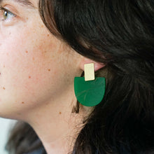 Iris Green Acetate w/Wide Matte Gold Bar Studs Earrings