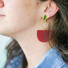 Peyton - Matte Burgundy Acetate w/Green Studs Earrings