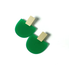 Iris Green Acetate w/Wide Matte Gold Bar Studs Earrings