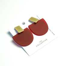 Iris Dark Red Acetate w/Wide Matte Gold Bar Studs Earrings