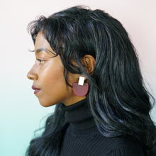 Iris Dark Red Acetate w/Wide Matte Gold Bar Studs Earrings