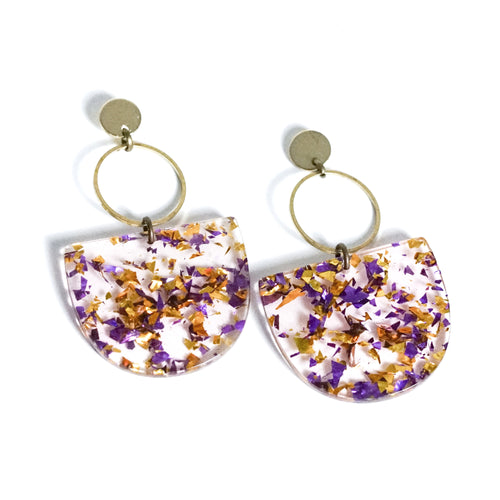 Cleopatra - Purple and Gold Glitter Acetate Earrings