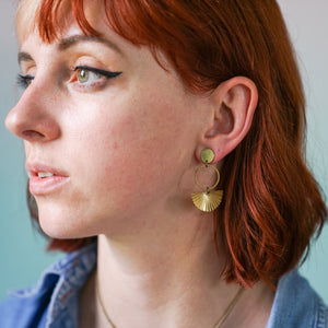 Fran Raw Brass Fan Dangle Earrings