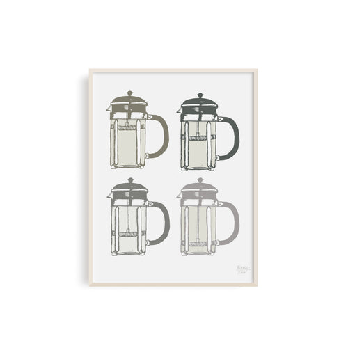 French Press Coffee Maker Kitchen Art Print - Neutral