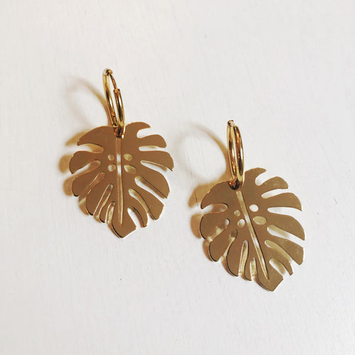 Gold Monstera Hoops Earrings