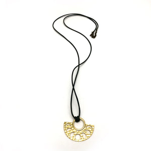 Moon Phases Metal and Leather Necklace