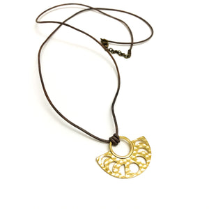 Moon Phases Metal and Leather Necklace