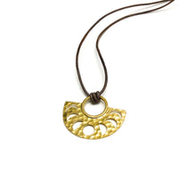 Moon Phases Metal and Leather Necklace