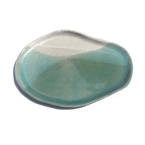 Milan - Double Dipped Medium Modern Organic Ceramic Dish No.2 - White and Sea Glass