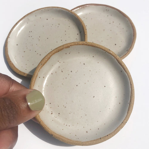 Dillard - Small Hand-formed Ceramic Trinket/Ring Dishes - White-Unglazed Rim