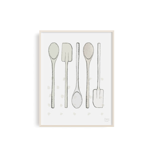 Spoons and Spatula Kitchen Utensils Art Print - Neutral