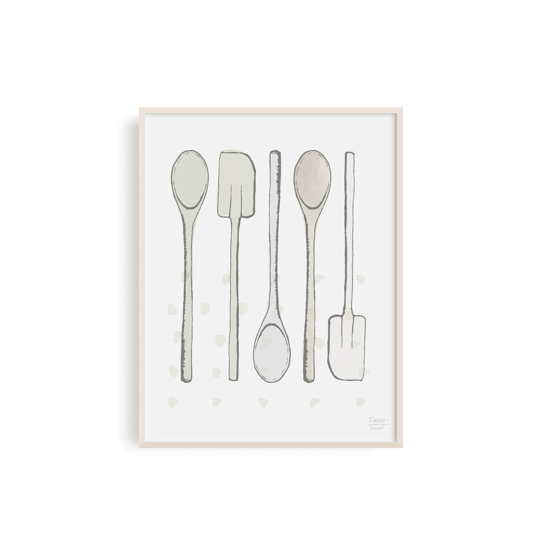 Spoons and Spatula Kitchen Utensils Art Print - Neutral – The