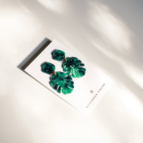 Leilani - Monstera + Tortoise Acetate Earrings