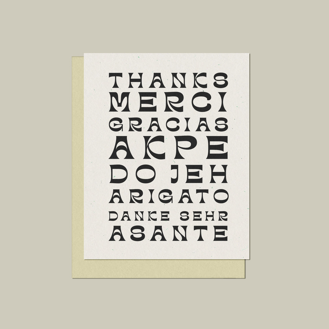 Thanks Multilingual Letter-pressed Card - Set of 5