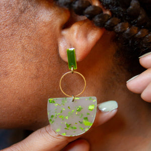 Peyton - Matte Green Glitter Acetate w/Green Studs Earrings