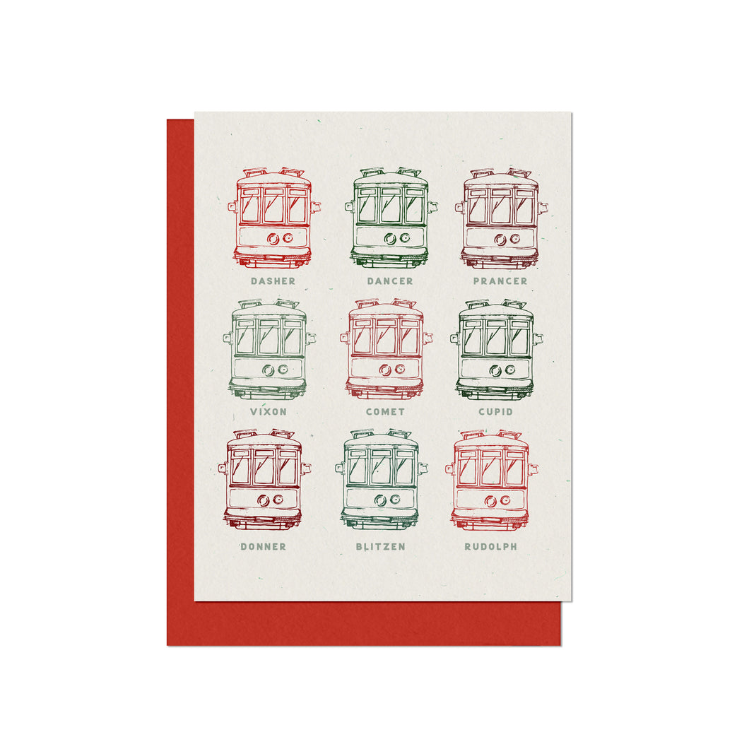 Reindeer Streetcars | Blank Christmas Card
