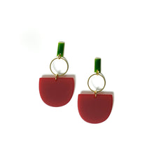 Peyton - Matte Burgundy Acetate w/Green Studs Earrings