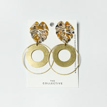Lea Brass and Monstera Resin Dangle Earrings