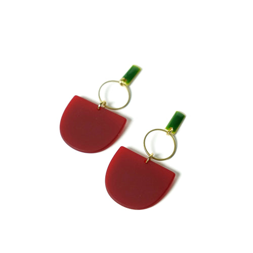 Peyton - Matte Burgundy Acetate w/Green Studs Earrings