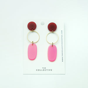 Solange - Pink and Deep RedTransparent Resin Dangle Earrings
